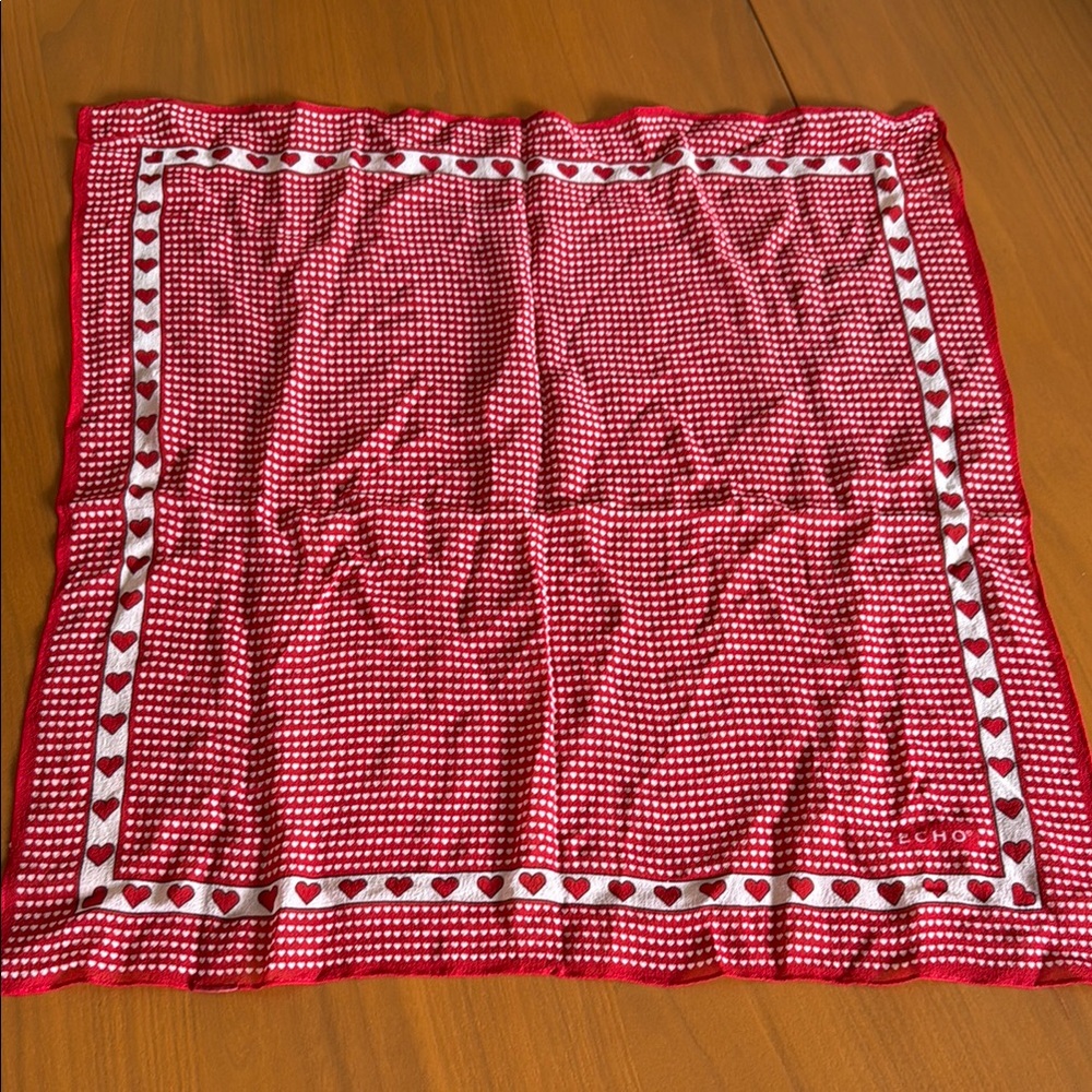 Echo Vintage Red and White Heart Pattern Square Scarf